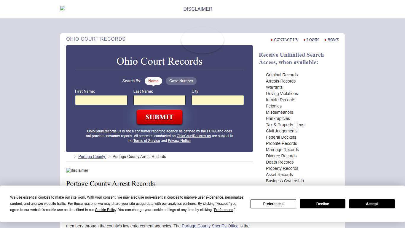 Portage County Arrest Records | OhioCourtRecords.us